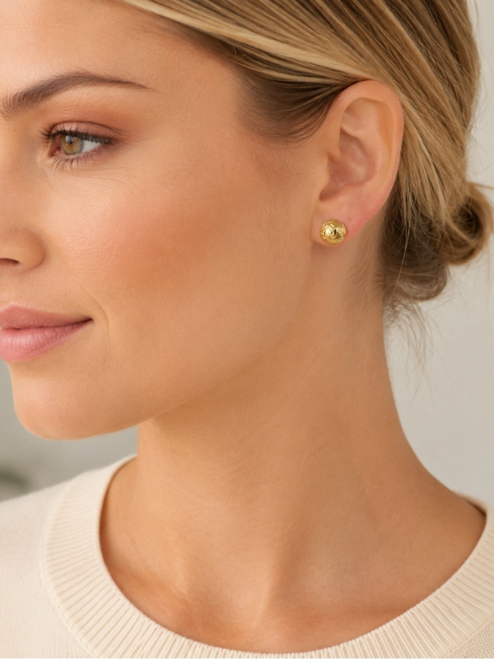 Vtg Danecraft 925 Sterling Silver 24K Gold Vermeil Stud Earrings Textured Dome
